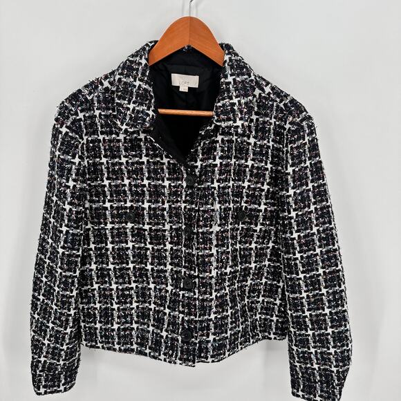 LOFT Metallic Tweed Cropped Shirt Jacket Blazer Button Up // L - Picture 4 of 11
